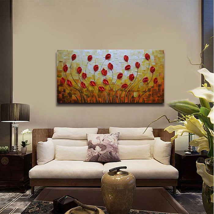 Abstract Floral Canvas Art Warm Color Decor Bedroom and Kitchen