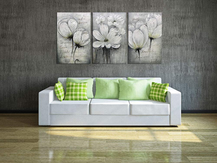 Flower Art Paintings Three Panels Large White Floral Decor Living Room