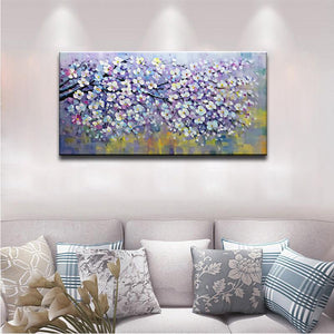Purple White Star Shaped Floral Painting Perfect for Bedroom