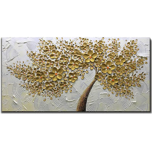 Gold Flower Brown Trunks Circular Texture Floral Wall Art
