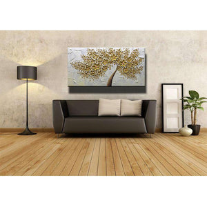 Floral Wall Art Gold Petals Brown Trunks Decor Living Room