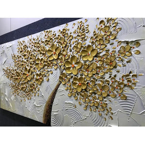 Gold Flower Brown Trunks Circular Texture Floral Wall Art
