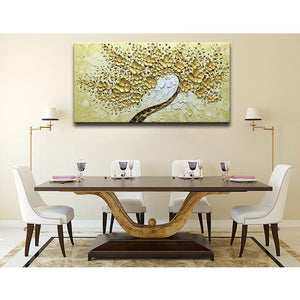 Floral Canvas Painting Gold Flower Tree Decor Living Room Family Room