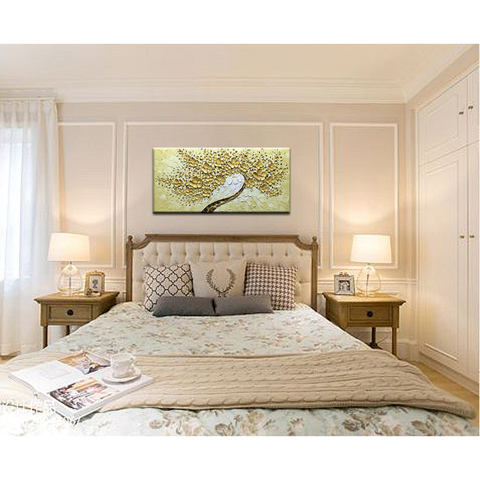 3D Gold Flower Oil Paintings for Living Room Bedroom Hallway