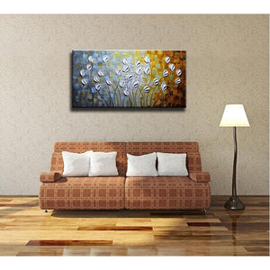 Abstract White Petals Flower Painting Decor Bedroom and Fireplace