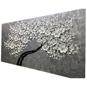 Modern Gray Background Wall Art White Flower Tree for Family Room