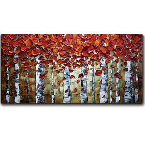 Hand Painted Canvas Art Modern Red Maple Forest Landscape Oil Paintings