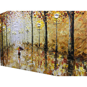 Canvas Wall Art Autumn Rainy Evening Elegant Girl Walk on Street