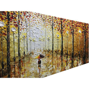 Canvas Wall Art Autumn Rainy Evening Elegant Girl Walk on Street