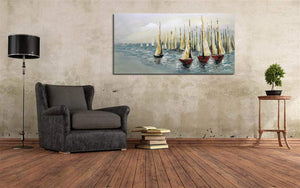 Hand Painted Oil on Canvas Sailing Boat Above the Sea Decor Living Room