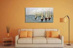 Hand Painted Oil on Canvas Sailing Boat Above the Sea Decor Living Room