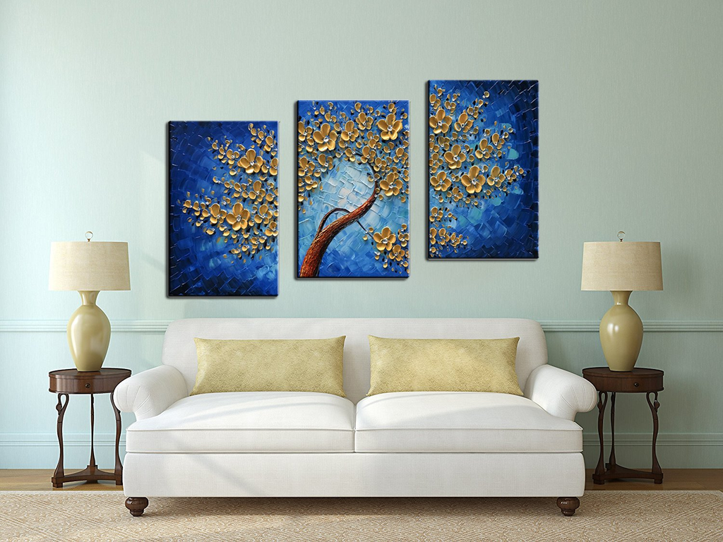 Wall Art Sets Three Panels Flower Tree Canvas Painting for Living Room