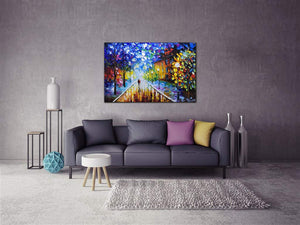 Large Wall Art Decor Two Slim Woman Walk in Park Colorful Canvas Paintings