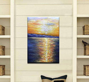 Vertical Huge Canvas Seaside Sunrise Distant View Paintings