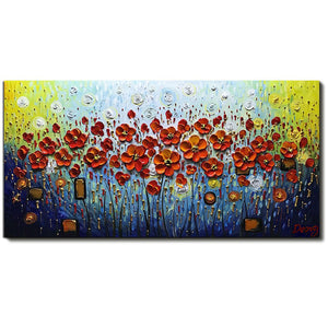 Huge Canvas Painting Red Little Flower Hand Painted Thick Oil Acrylic Art