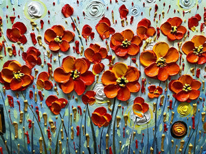 Huge Canvas Painting Red Little Flower Hand Painted Thick Oil Acrylic Art
