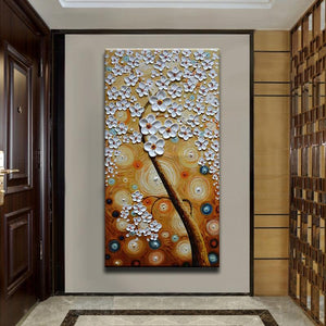 Vertical White Petals Brown Starry Night Huge Canvas Wall Art