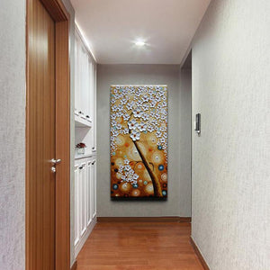 Vertical White Petals Brown Starry Night Huge Canvas Wall Art