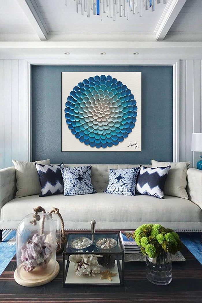 Inexpensive Artwork Decor Home Wall 100% Hand Painted Large Blue Flower Canvas Painting