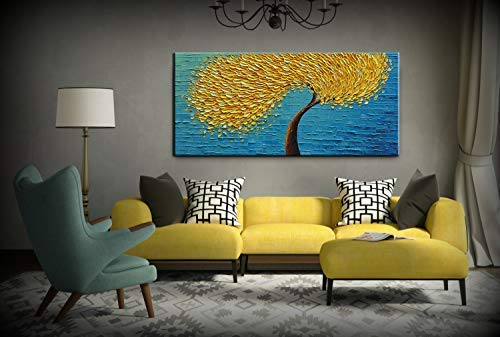 Huge Wall Art Abstract Gold Flower Tree Good Choice to Gift Parents