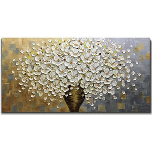 White Flower and Brown Vase Large Canvas Wall Art for Bedroom
