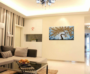 Large Contemporary Art Gold Flower Tree Hand Painted Decor Wall