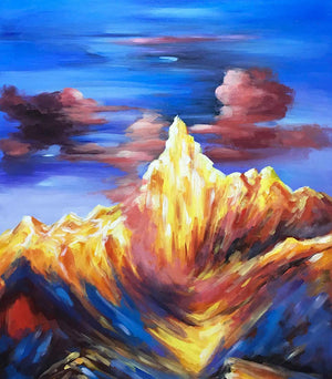 Large Oil Paintings on Canvas Red Mountain Blue Sky Decor Hallway