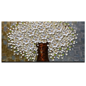 Large Original Art White Brown Petal Trunk Wall Canvas for Family Room