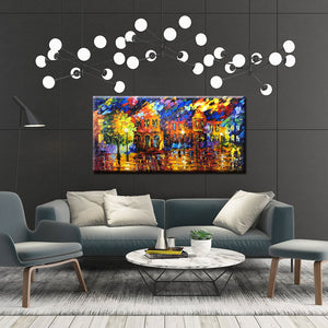 Colorful 3D Knife Painting Modern City Viaduct Riverside Scenery Wall Art