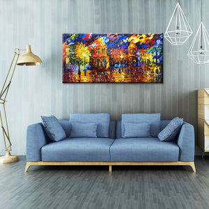 Abstract Colorful 3D Large Paintings Thick Oil House Street Canvas Art