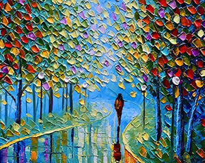 100% Hand Painted Modern Paintings for Home Colorful Forest Park Meander Canvas Wall Art