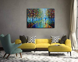 100% Hand Painted Modern Paintings for Home Colorful Forest Park Meander Canvas Wall Art