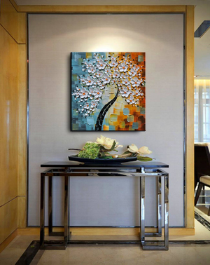Large Abstract Wall Art Square Flower Oil Paintings Decor Living Room
