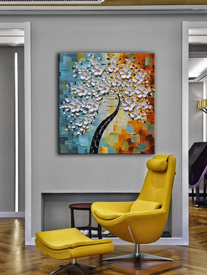 Large Abstract Wall Art Square Flower Oil Paintings Decor Living Room