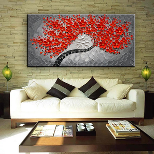 Large Wall Paintings for Living Room Red Flower Tree Thick Oil Canvas