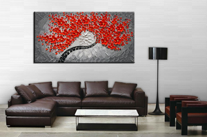 Large Wall Paintings for Living Room Red Flower Tree Thick Oil Canvas