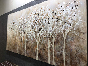 Long Canvas Art White Tree Landscape Oil Wall Painting Decor Living Room