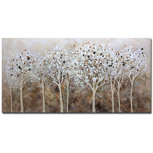 Long Canvas Art White Tree Landscape Oil Wall Painting Decor Living Room