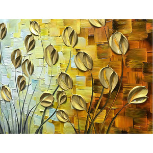 Gold Petals Clearly Texture Long Wall Art Canvas for Living Room
