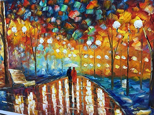 Cheap Canvas Paintings Colorful Thick Oil Palette Knife Wall Art Couple Walk in Rainy Park