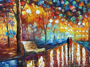 Cheap Canvas Paintings Colorful Thick Oil Palette Knife Wall Art Couple Walk in Rainy Park