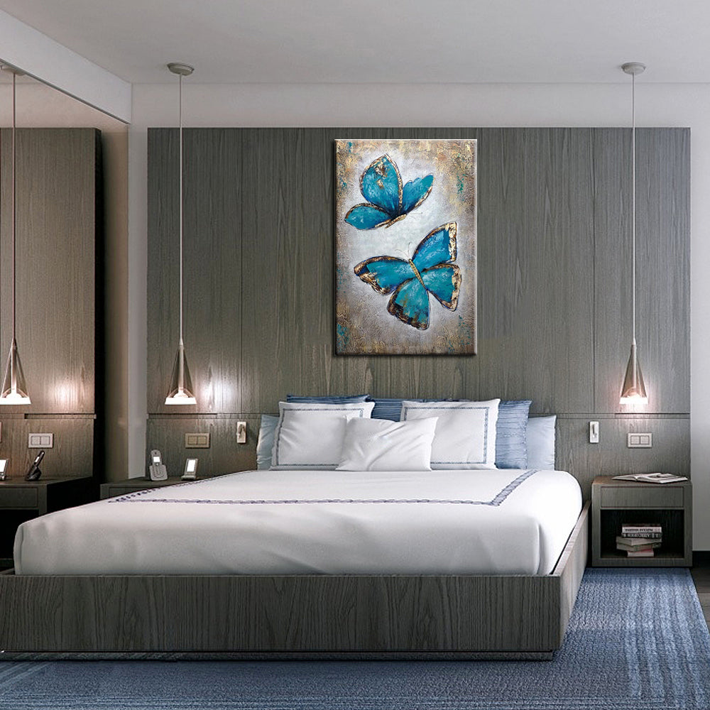 Wall Artwork Blue Butterfly Lover Canvas Painting Unframed Decor Living Room