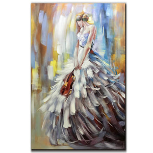 Canvas Art Paintings Elegant Girl with Flowing Skirt Holds Violin