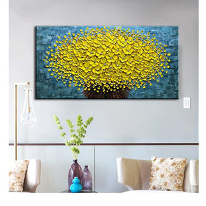 Yellow Bouquet Light Blue Texture Background Modern Canvas Wall Art