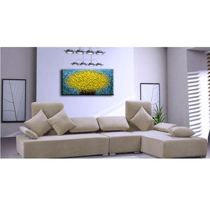 Yellow Bouquet Light Blue Texture Background Modern Canvas Wall Art