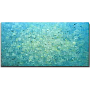 Modern Oil Painting Canvas Light Sea Blue Clearly Thick Textured Decor Home