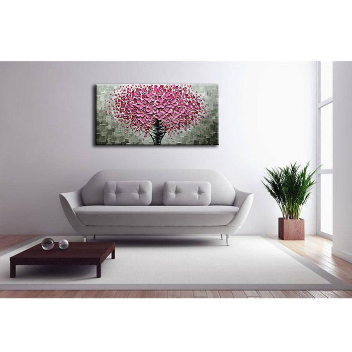 Modern Wall Art Pink Floral Bouquet Big Vase Grey Texture Background