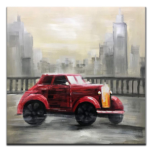 Modern Canvas Acrylic Oil Painting Red Car Driving on the Road Decor Home Wall