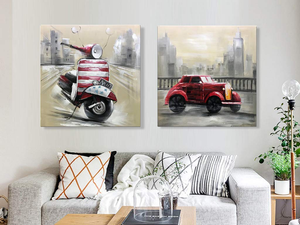 Modern Canvas Acrylic Oil Painting Red Car Driving on the Road Decor Home Wall
