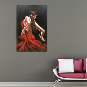 Acrylic Knife Painting Lady Dancer Red Dress Dance Trippingly Decor Living Room